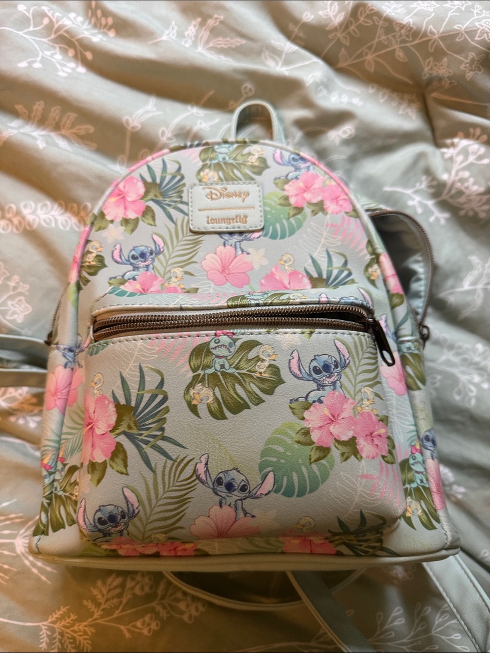 Loungefly Mint Tropical Stitch Mini Backpack with Pink Florals